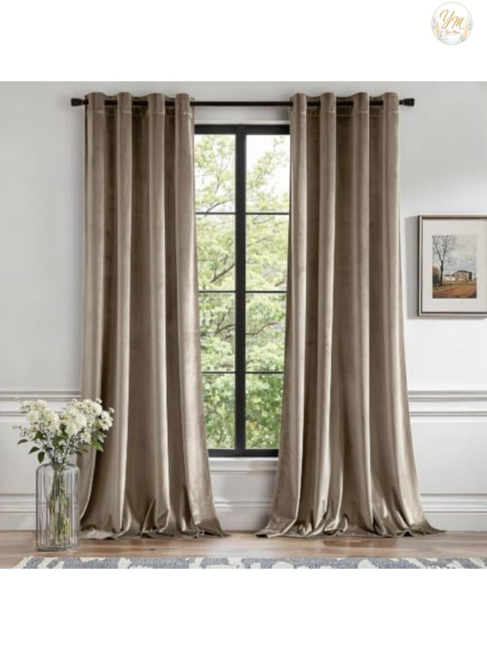 Velvet Blackout Curtains Grommet 52 x 90 Set of 2 Light Filtering Energy Saving